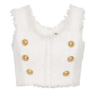 Balmain Paris button-embellished bouclé-tweed crop top NEW $1398.00